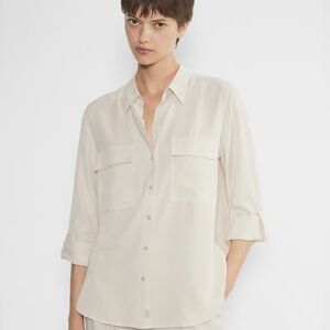 Aritzia Babaton Cream Utility Button Down Pocket Shirt Size Large